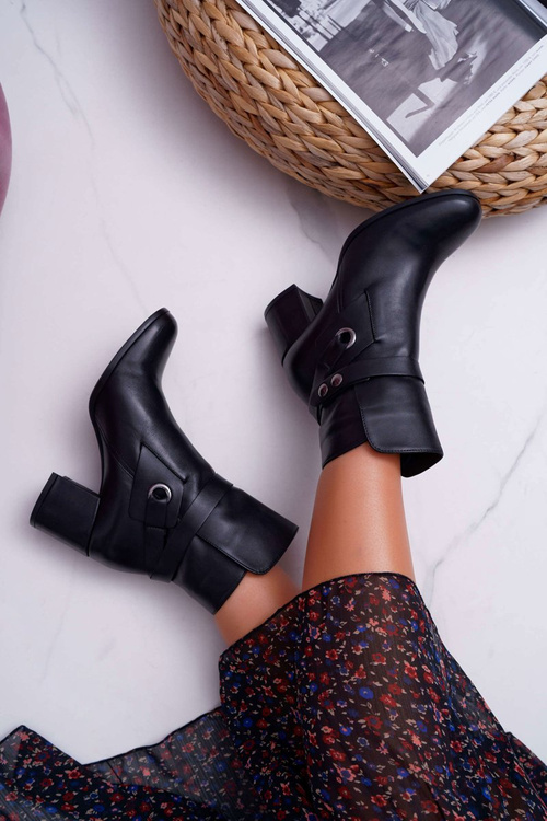 Botki Damskie Skórzane Wsuwane Czarne 1820 Laura Messi