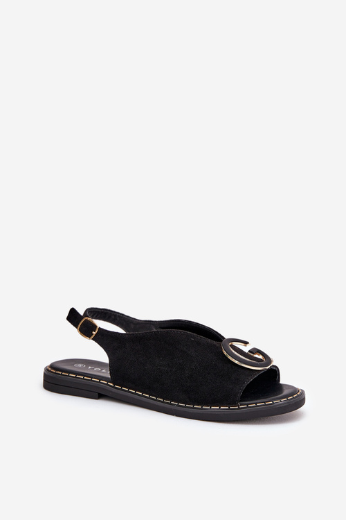 Płaskie Sandały Z Ozdobą Czarne Haliones