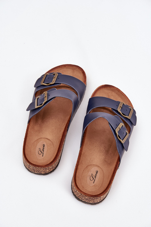 Damskie Klapki Na Korkowej Platformie Z Klamrami Granatowe Vesina