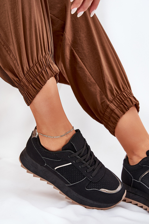 Damskie Buty Sportowe Na Platformie Czarne Yandia