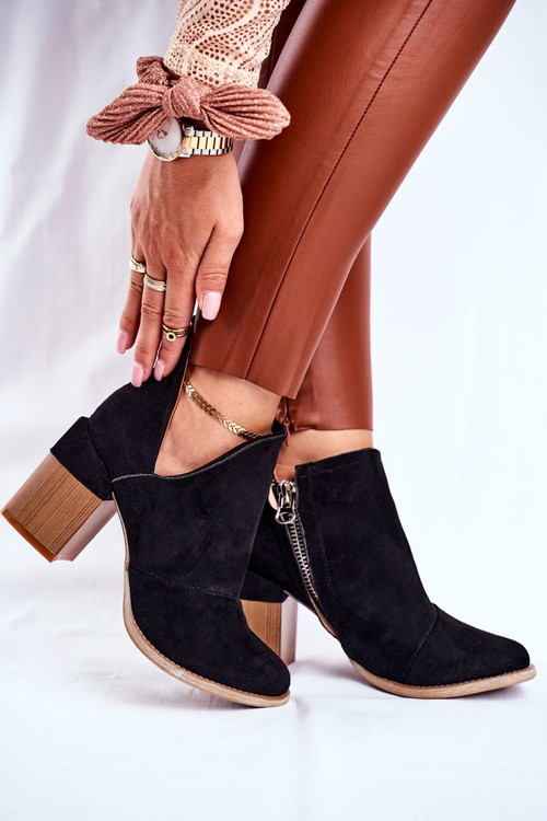 Damskie Botki Na Słupku Czarne Wycięte Meliori