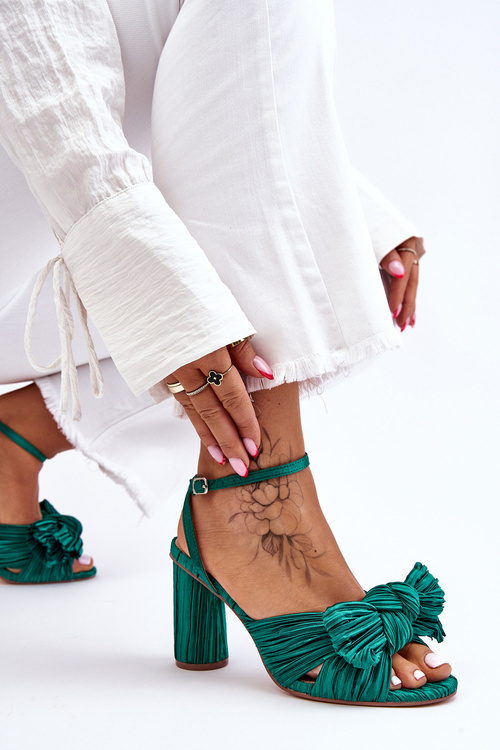 Modne Sandały Z Kokardą Na Obcasie Zielone Callum