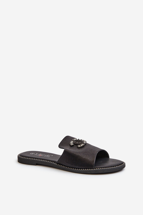 Eleganckie Klapki Damskie Błyszczące Z Ozdobą S.Barski KV27-050 Czarne