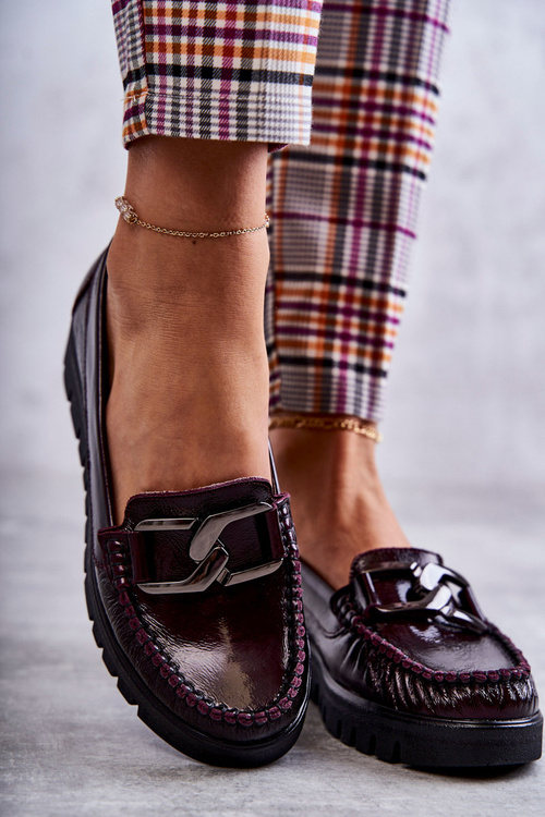 Damskie Skórzane Mokasyny Na Platformie Bordowe Venesia