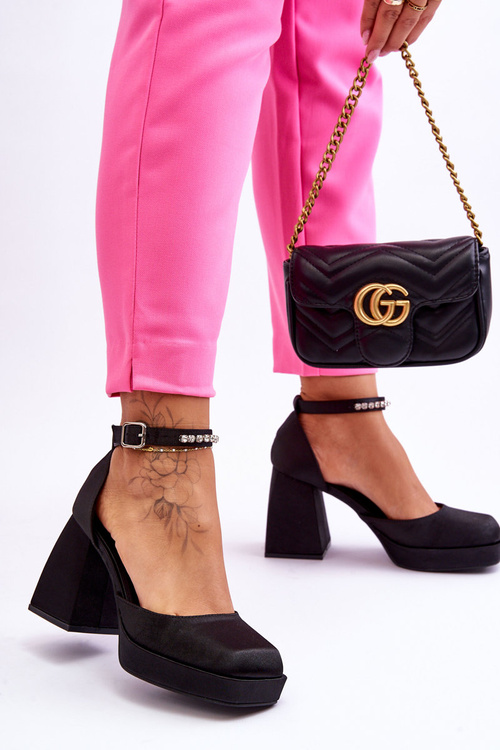 Modne Czółenka Na Masywnym Obcasie Z Cyrkoniami Czarne Adel