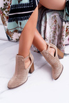 Botki Damskie Na Obcasie Wiosenne Ażurowe Beżowe GoodDay