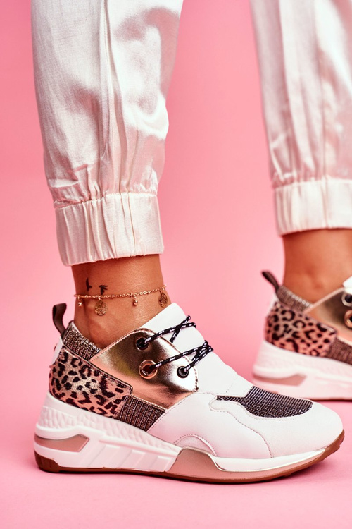 Sportowe Damskie Buty Sneakersy Biało Złote Sempre
