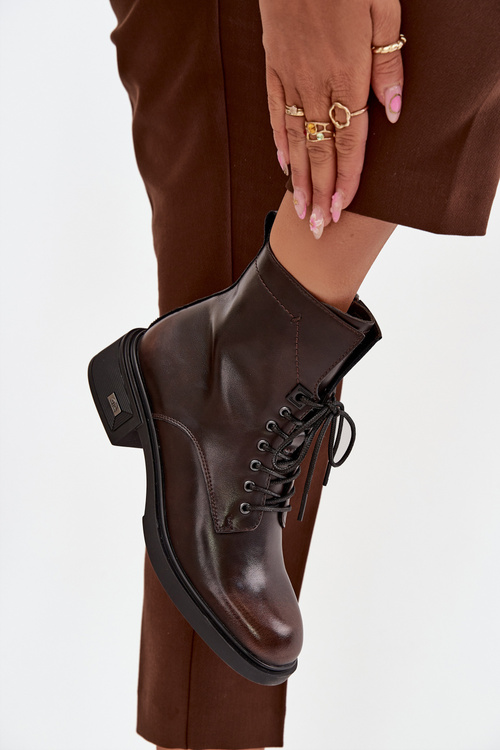 Botki Damskie Z Naturalnej Skóry Na Niskim Obcasie Ocieplane Vinceza 39955 Czekoladowe