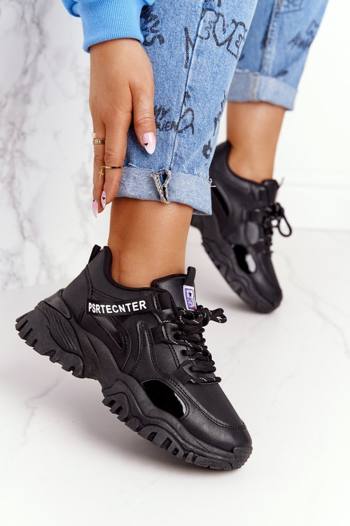 Damskie Sneakersy Na Masywnej Podeszwie Czarne Laugh