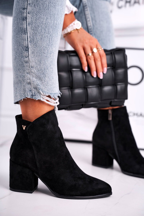 Botki Damskie Ciepłe Eko Zamsz Czarne So Good