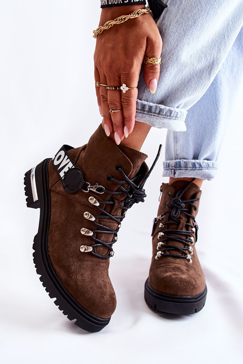 Zamszowe Ocieplane Botki Z Paskiem Ciemnobrązowe Aurelio