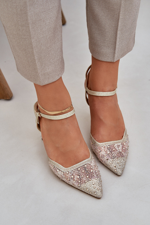 Zdobione Szpilki Z Odkrytą Piętą Złote Nanadra