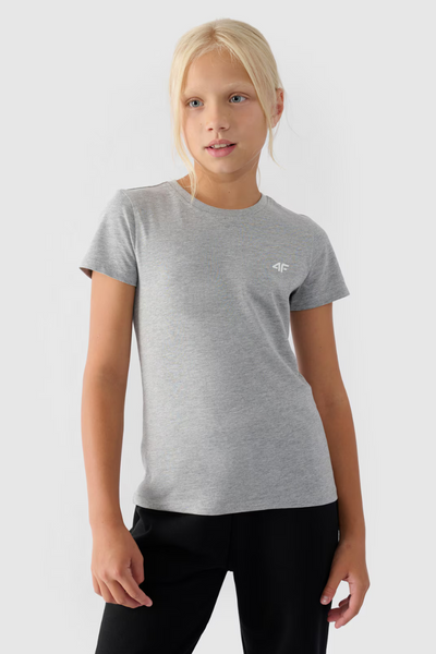 Dziewczęcy T-shirt Gładki Bawełniany Szary 4F 4FJWMM00TTSHF1658-27M