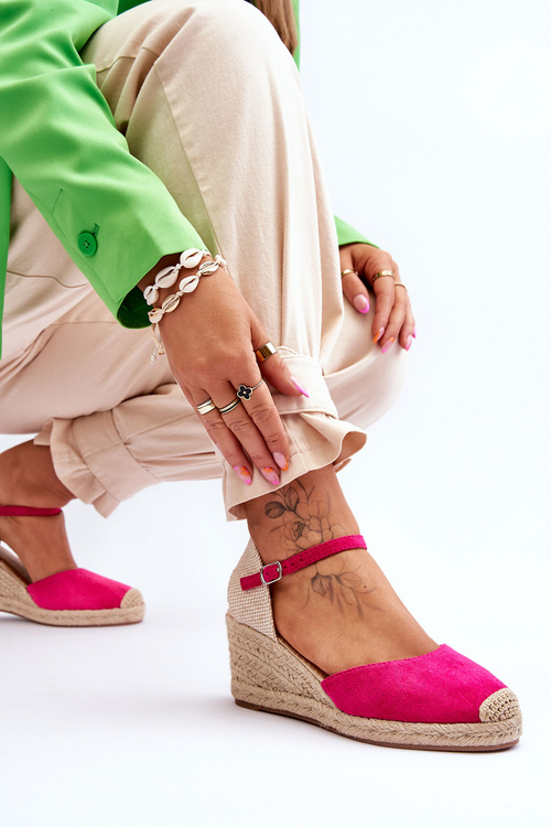 Zamszowe Sandałki Espadryle Na Koturnie Fuksja Cammer