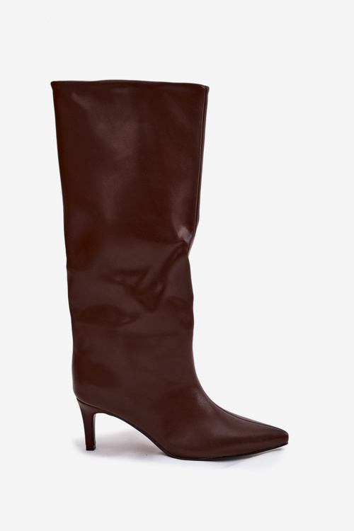 Kozaki Damskie Wsuwane Ocieplane Na Szpilce Brązowe Olivienne