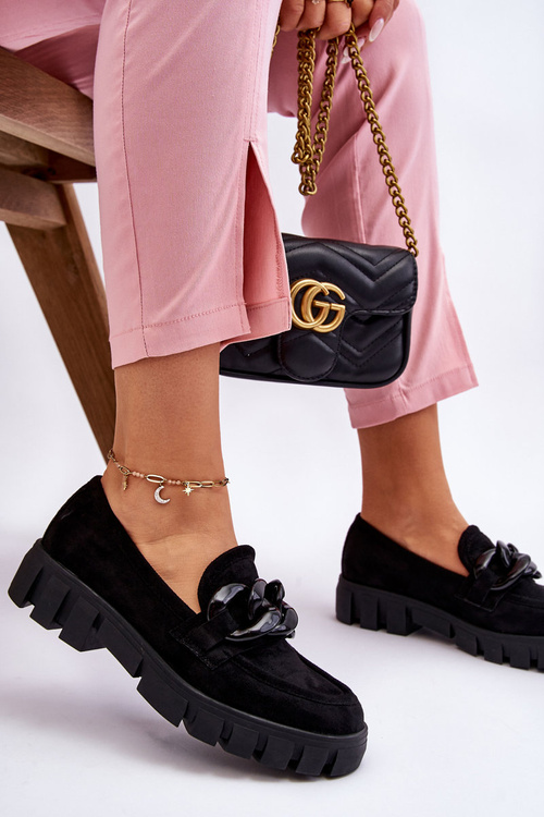 Damskie Zamszowe Mokasyny Na Platformie Czarne Bennett