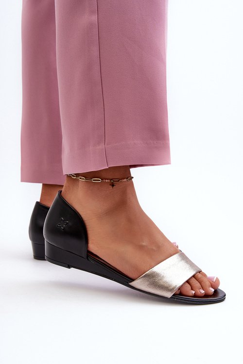 Skórzane Sandały Maciejka 1971-67 Czarno-Złote