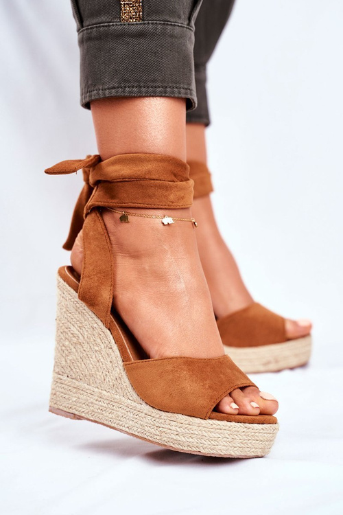 Sandały Damskie Na Koturnie Wiązane Camel Belleza