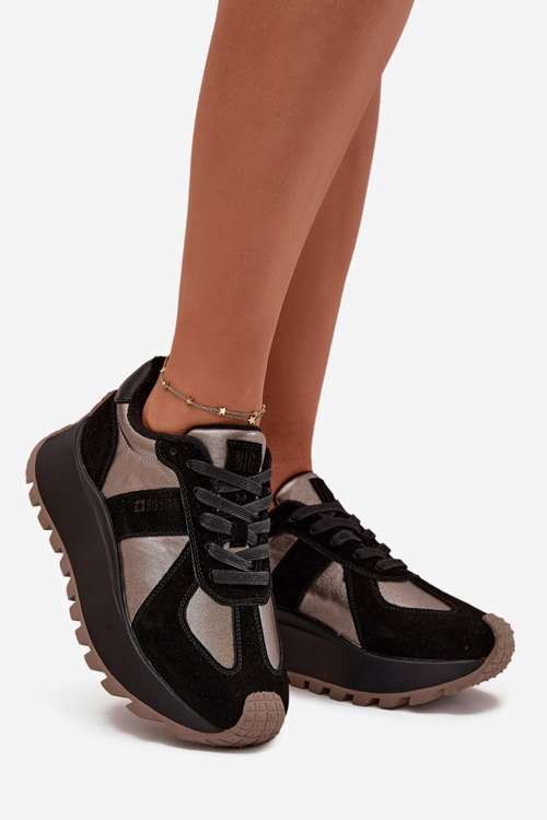 Zamszowe Sneakersy Damskie Ocieplane Na Platformie Big Star OO274A217 HI-POLY SYSTEM Czarne