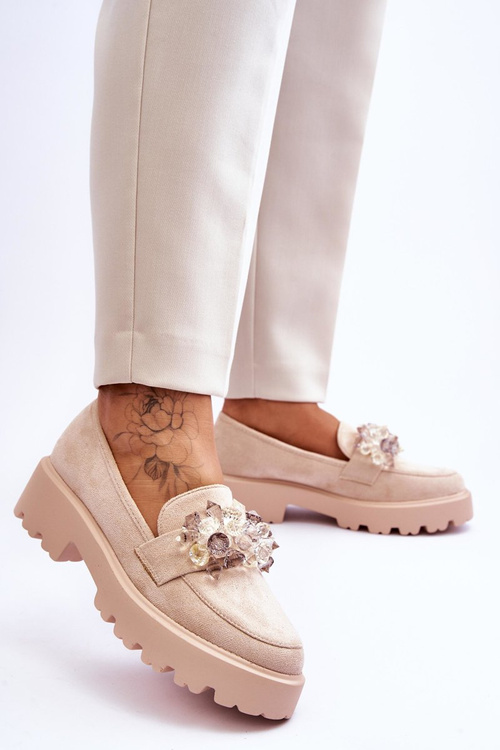 Damskie Mokasyny Na Platformie Z Ozdobami Beżowe Brenda