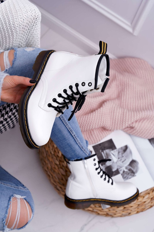 Damskie Botki Trapery Glany Białe Gangsta