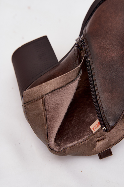 Ocieplane Botki Damskie Na Słupku Z Eko Skóry Czekoladowe Talienne