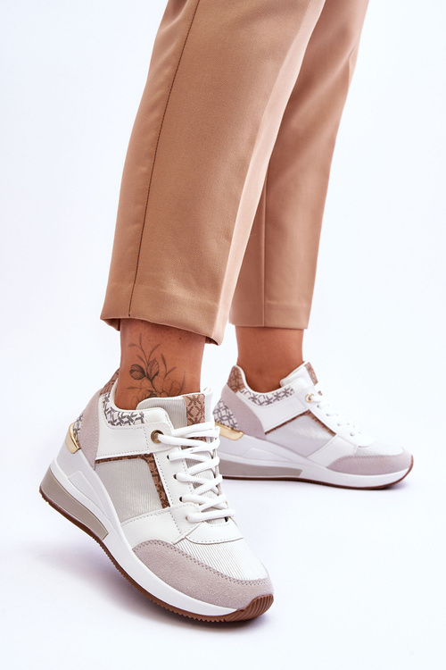 Damskie Sneakersy Na Koturnie Białe Chevre