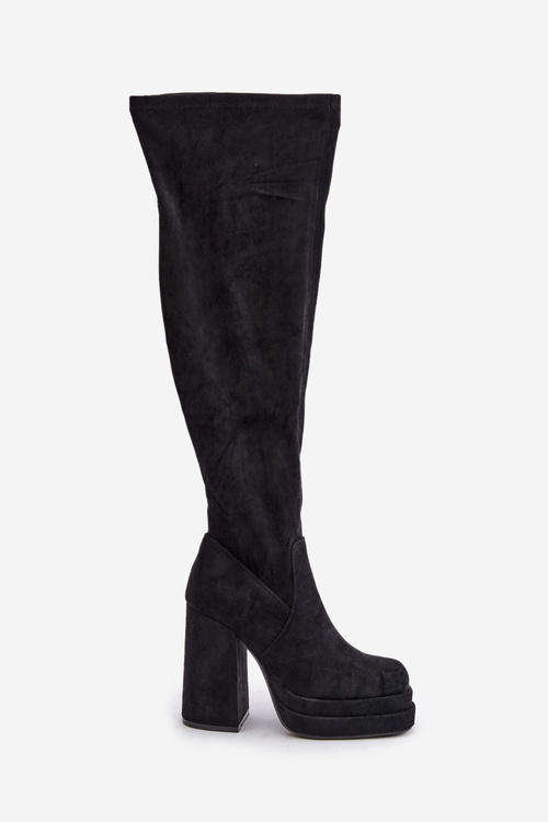 Kozaki Z Cholewką Za Kolano Na Słupku I Platformie Czarne Nadelian