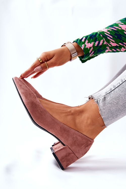 Zamszowe Czółenka Na Słupku Różowe Rossie