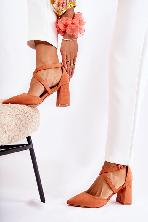 Modne Sandałki Na Słupku Pomarańczowe Sinari