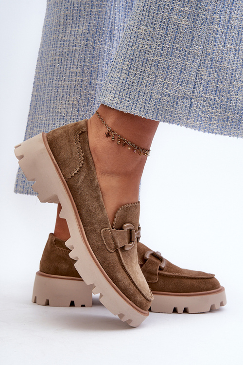 Zamszowe Mokasyny Damskie Z Ozdobą D&A TW117 Brązowe