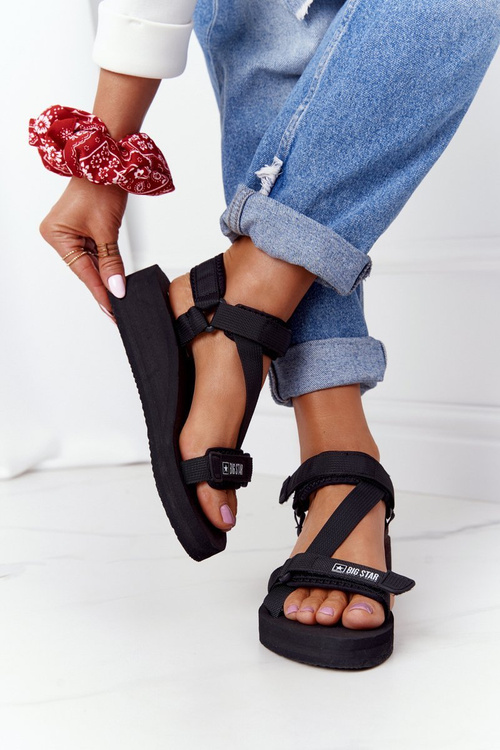 Piankowe Sandały Na Koturnie Big Star FF274A349 Czarne