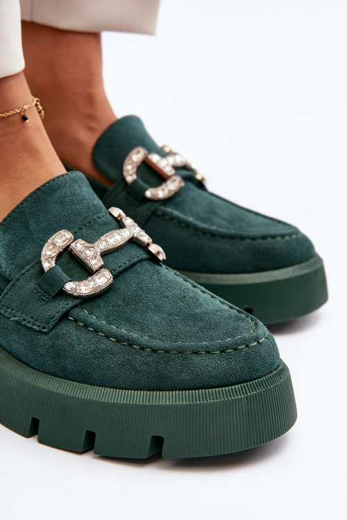 Damskie Mokasyny Z Ozdobą Zielone Ellise