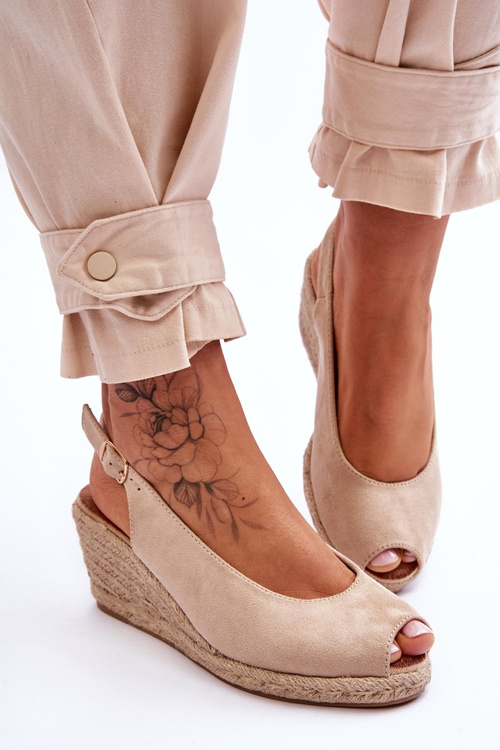 Zamszowe Sandały Na Koturnie Beżowe Elsie