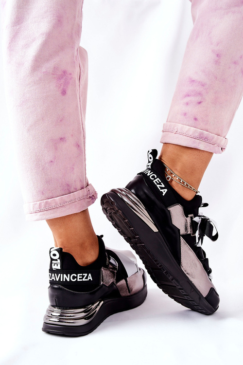 Sportowe Buty Sneakersy Czarno-Srebrne Dexla