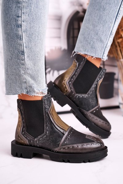 Botki Damskie Skórzane Sztyblety Maciejka Szare 04634-03