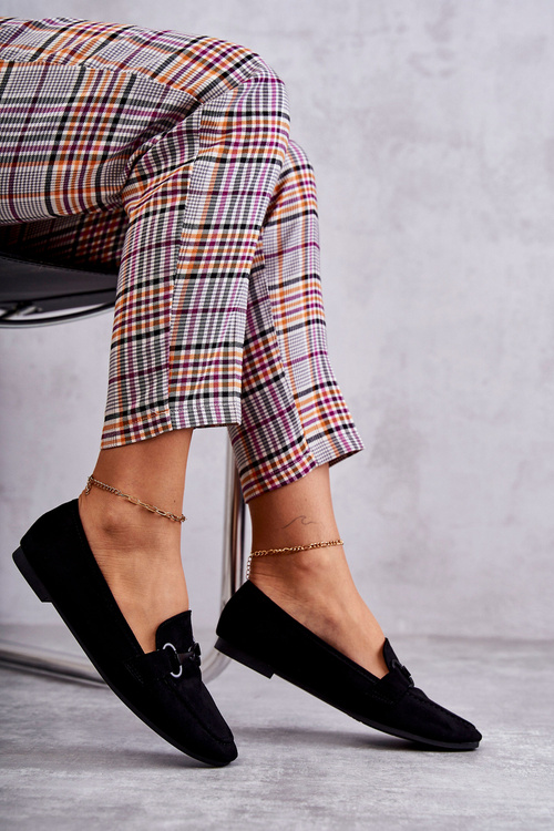 Zamszowe Mokasyny Z Ozdobą Czarne Santi