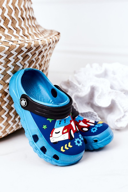 Dziecięce Piankowe Klapki Kroksy Z Samochodem Niebiesko-Czarne