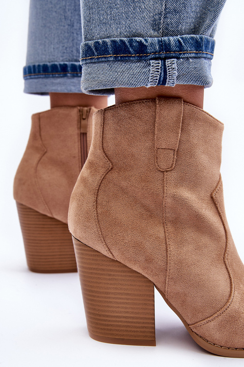 Zamszowe Botki Kowbojki Na Obcasie Beżowe Lotoune