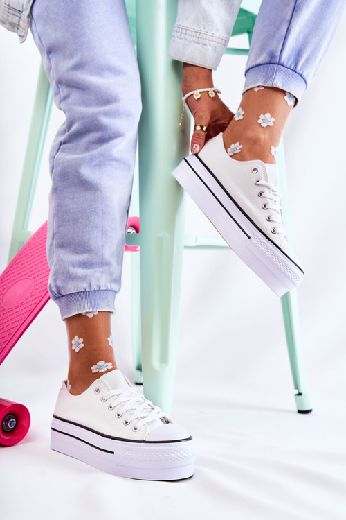 Damskie Trampki Na Masywnej Platformie Białe Farona