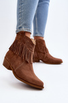 Zazoo 3430 Zamszowe Botki Damskie Z Frędzlami Camel