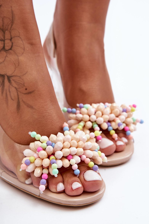 Zdobione Modne Sandały Na Słupku Beżowe S.Barski MR1037-23