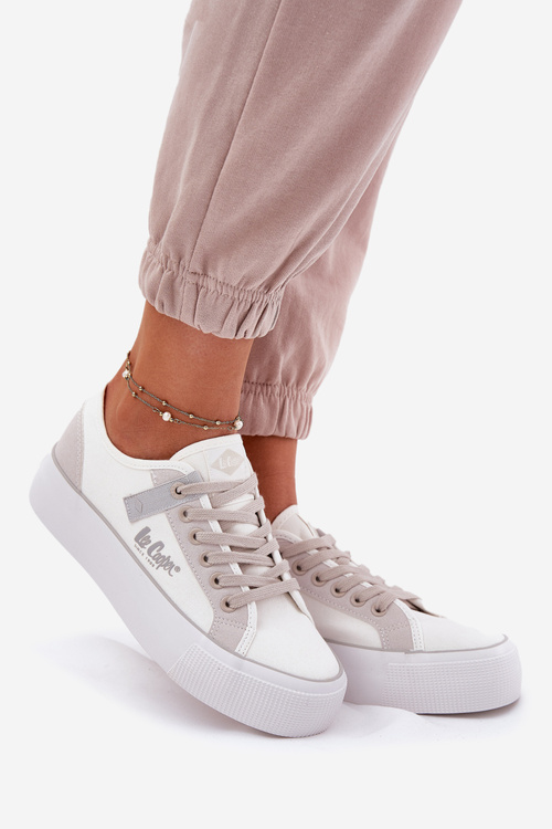 Trampki Damskie Na Platformie Lee Cooper LCW-25-31-3479L Biało-Szare