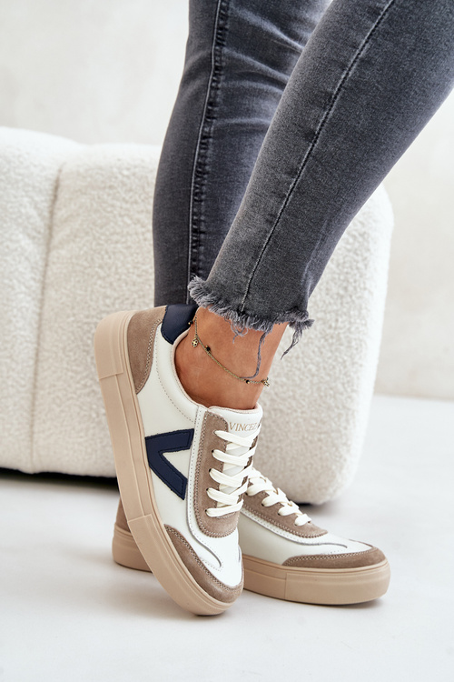 Skórzane Sneakersy Damskie Vinceza 7923 Beżowe