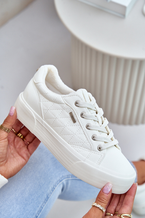 Trampki Damskie Na Platformie Ocieplane Big Star OO274A464 Białe