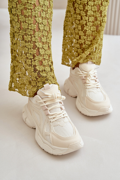 Buty Sportowe Sneakersy Damskie Beżowe Timoci
