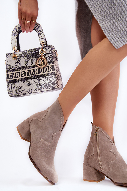 Zamszowe Botki Na Obcasie Na Suwak Beżowe Resso