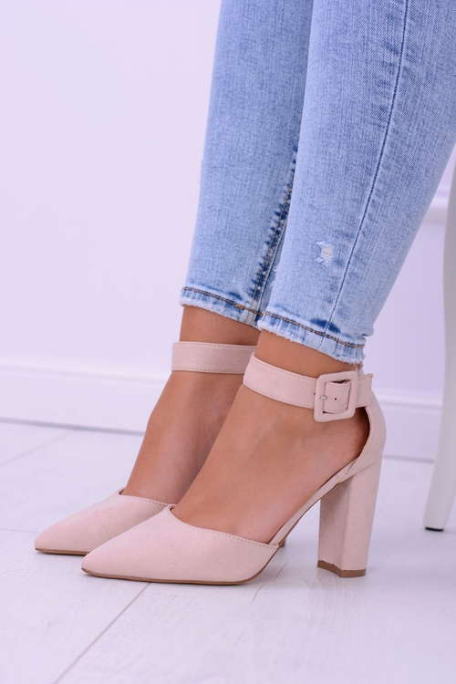 Damskie Czółenka Na Słupku Zamszowe Beżowe Harinta