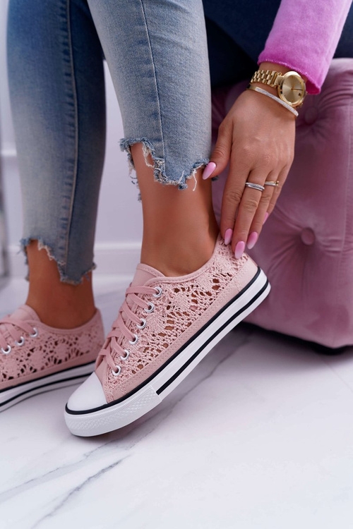 Trampki Damskie Niskie Koronkowe Różowe Veroli