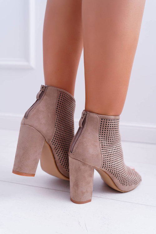 Botki Damskie Na Słupku Zamszowe Khaki Jessin